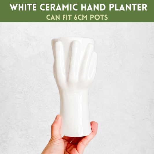 White Glossy Ceramic Hand Planter | indoor plant decor, modern boho decor, minimalist plant pot, cute decorative pot, plant lover gift idea