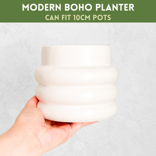 Modern Boho Ceramic Planter | horizontal ribbed planter,  white indoor pot for plants, propagation planter, cute plant pots, plant gift idea